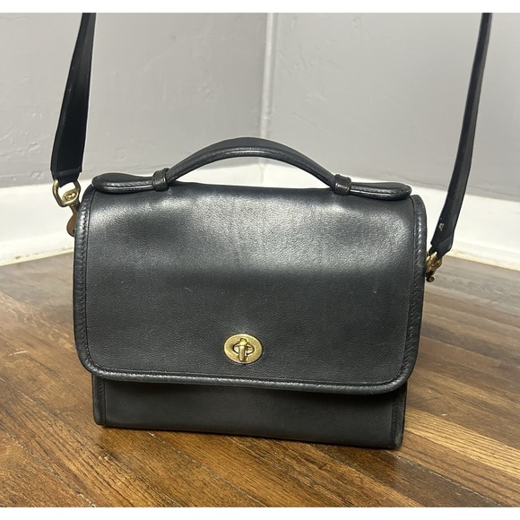 Coach Handbags - COACH 9870 Court Bag Vintage Black Glove Leather Crossbody Satchel Handbag 1990s